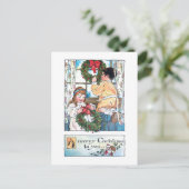 Vintage Kinder im Fenster mit Weihnachtskriegen Postkarte (Stehend Vorderseite)