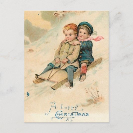 Vintage Kinder im Schnee Postkarte (Vorderseite)
