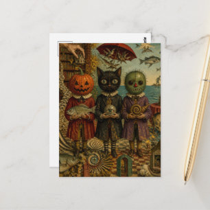 Vintage Kinder in gruseligen Halloween-Masken am M Postkarte