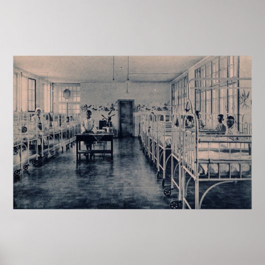 Vintage Kinder in Sanatorium-Krankenhausbetten Poster (Vorne)