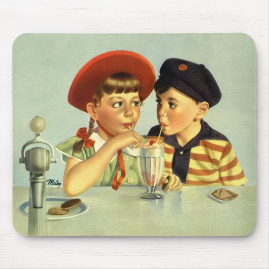 Vintage Kinder, Junge und Mädchen, die einen Schüt Mousepad (Vorne)