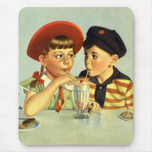 Vintage Kinder, Junge und Mädchen, die einen Schüt Mousepad (Vorne)