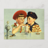 Vintage Kinder, Junge und Mädchen, die einen Schüt Postkarte (Vorderseite)