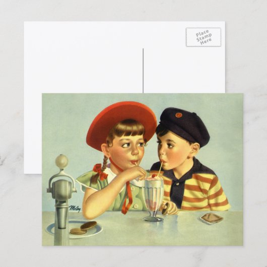 Vintage Kinder, Junge und Mädchen, die einen Schüt Postkarte (Vorne/Hinten)