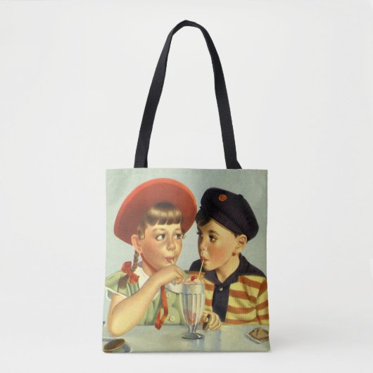 Vintage Kinder, Junge und Mädchen, die einen Schüt Tasche (Vorderseite)