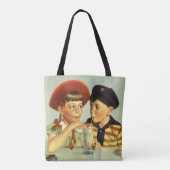 Vintage Kinder, Junge und Mädchen, die einen Schüt Tasche (Rückseite)