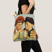 Vintage Kinder, Junge und Mädchen, die einen Schüt Tasche (Von Nahem)