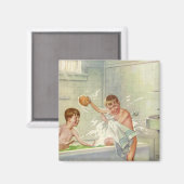 Vintage Kinder, Jungen Brüder, die in der Tube pla Magnet (Vorderseite/Rückseite)