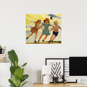 Vintage-Kinder, Jungen Mädchen beim lustigen Rolls Poster