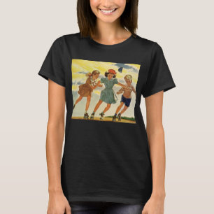 Vintage Kinder, Jungen Mädchen beim Roller-Skaten T-Shirt