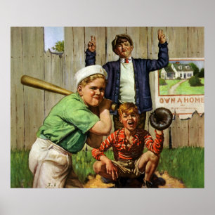 Vintage Kinder Jungen Sport Baseballspieler Spiel Poster