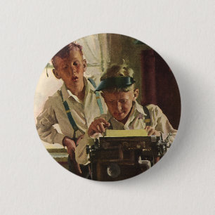 Vintage Kinder Jungen Zeitungsjournalisten, Schrif Button