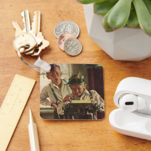 Vintage Kinder Jungen Zeitungsjournalisten, Schrif Schlüsselanhänger