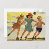 Vintage Kinder, Jungs Mädchen Spaß Roller Skaten Postkarte (Vorne/Hinten)