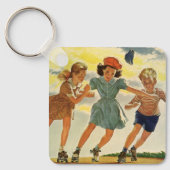 Vintage Kinder, Jungs Mädchen Spaß Roller Skaten Schlüsselanhänger (Vorderseite)