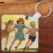 Vintage Kinder, Jungs Mädchen Spaß Roller Skaten Schlüsselanhänger (Rückseite)