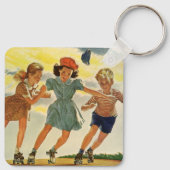 Vintage Kinder, Jungs Mädchen Spaß Roller Skaten Schlüsselanhänger (Rückseite)