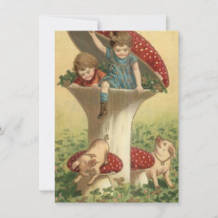 Vintage Kinder kommen heraus, um mit Schweinen zu Feiertagskarte