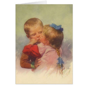Vintage-Kinder küssen Kunst, Karl Feiertag 1910