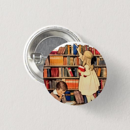 Vintage Kinder lesen Büchereibücher Pinback Button (Vorne & Hinten)