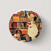 Vintage Kinder lesen Büchereibücher Pinback Button (Vorderseite)