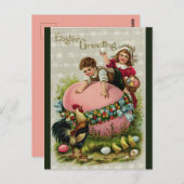 Vintage Kinder mit einem Rieseneier zu Ostern Postkarte (Vorne/Hinten)