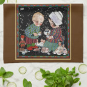 Vintage Kinder mit einem Tee-Party, das sich vortä Geschirrtuch (Gefaltet)