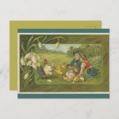 Vintage Kinder mit Hühnern Ostern Postkarte (Vorne/Hinten)