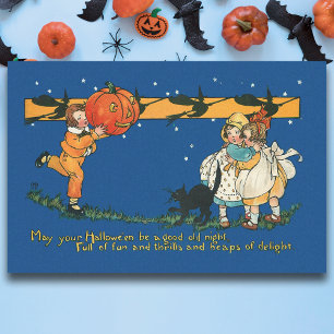 Vintage Kinder mit Jack-O-Lantern und schwarzer Ka Seidenpapier
