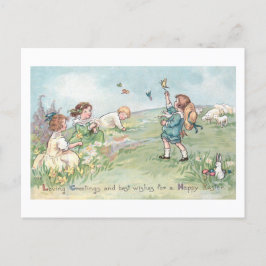 Vintage Kinder mit Lämmern und Osterblichen Feiertagspostkarte