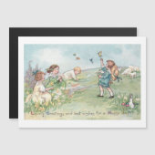 Vintage Kinder mit Lämmern und Osterblichen Magnetkarte (Vorne/Hinten)