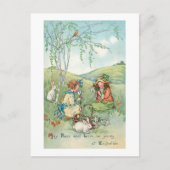 Vintage Kinder mit Osterbünen und Eiern Postkarte (Vorderseite)