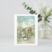 Vintage Kinder mit Osterbünen und Eiern Postkarte (Stehend Vorderseite)