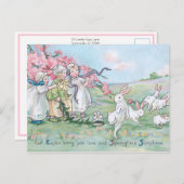 Vintage Kinder mit Weißer Ost Bunnies Postkarte (Vorne/Hinten)
