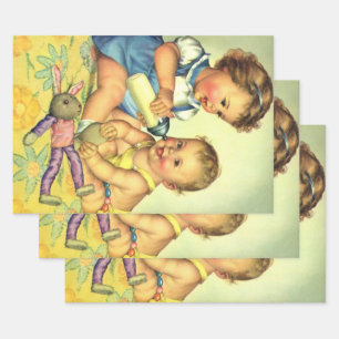 Vintage Kinder, Niedliche glückliche Kleinkinder l Geschenkpapier Set