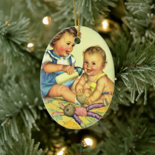 Vintage Kinder, Niedliche glückliche Kleinkinder l Keramikornament
