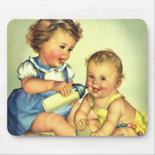 Vintage Kinder, Niedliche glückliche Kleinkinder l Mousepad