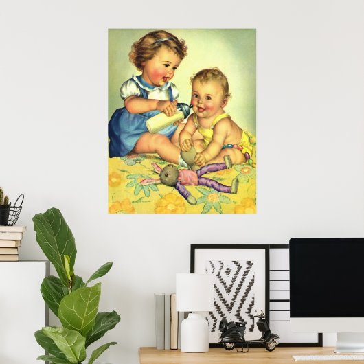 Vintage Kinder, Niedliche glückliche Kleinkinder l Poster (Heimbüro)