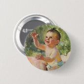 Vintage Kinder, Niedliches Baby-Mädchen auf einem Button (Vorne & Hinten)
