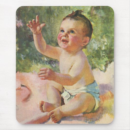 Vintage Kinder, Niedliches Baby-Mädchen auf einem  Mousepad (Vorne)