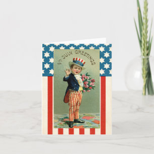 Vintage-Kinder-Onkel-Sam-4.-Juli-Feiertagskarte Feiertagskarte