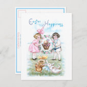 Vintage Kinder, Osterhase, Chicks Postkarte (Vorne/Hinten)