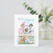 Vintage Kinder, Osterhase, Chicks Postkarte (Stehend Vorderseite)