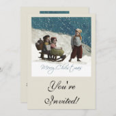 Vintage Kinder Rodelbahn Weihnachten Winter Einladung (Vorne/Hinten)
