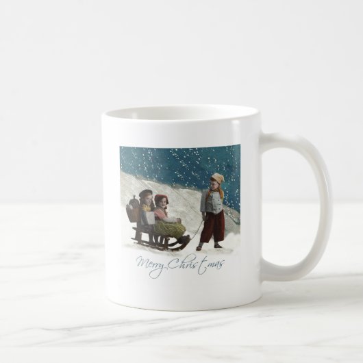 Vintage Kinder Rodelbahn Weihnachten Winter Kaffeetasse (Rechts)