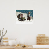 Vintage Kinder Rodelbahn Weihnachten Winter Poster (Küche)