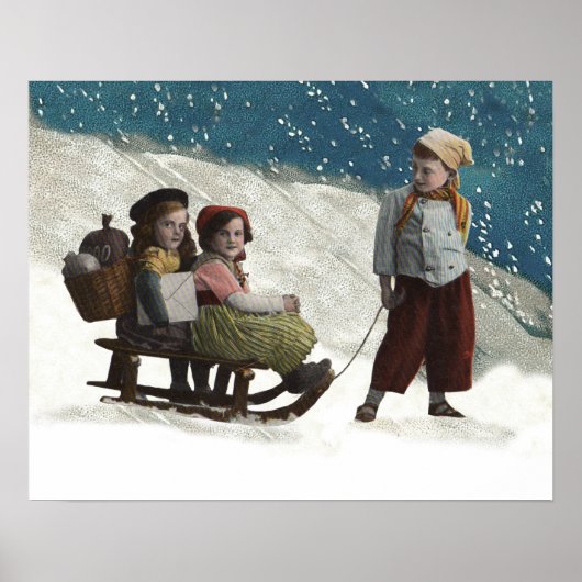 Vintage Kinder Rodelbahn Weihnachten Winter Poster (Vorne)