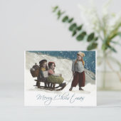 Vintage Kinder Rodelbahn Weihnachten Winter Postkarte (Stehend Vorderseite)