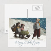 Vintage Kinder Rodelbahn Weihnachten Winter Postkarte (Vorne/Hinten)