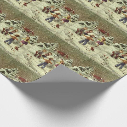 Vintage Kinder Schneemann Geschenkpapier (Ecke)